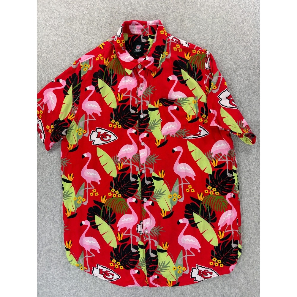 Kansas City Chiefs Hawaiian Short Sleeve Stadium Shirt (Men's Large) Red
